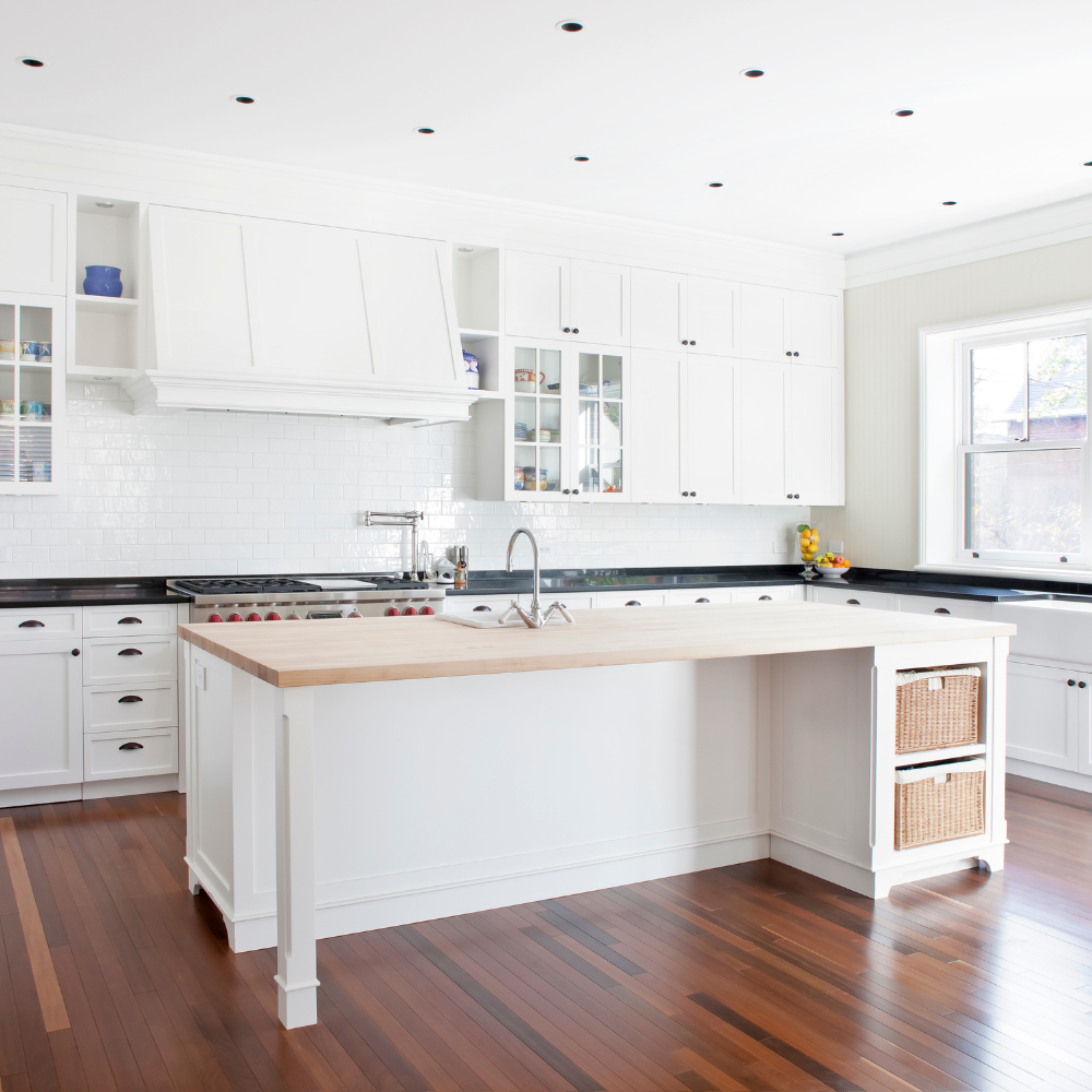 white kitchen with island