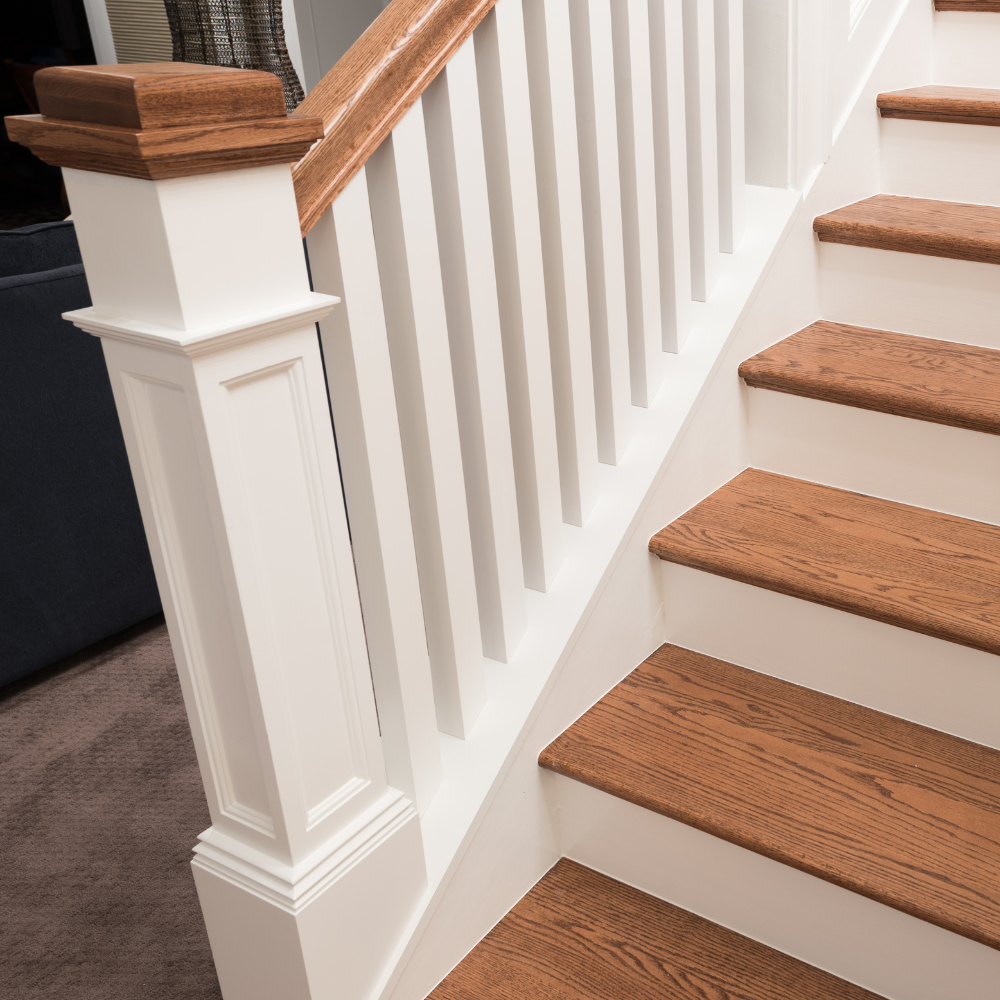 stairway with natural wood treads and painted risers